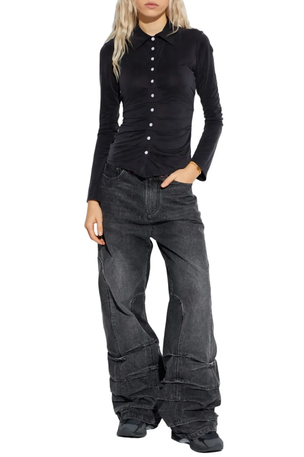 Draped Button-Up Top