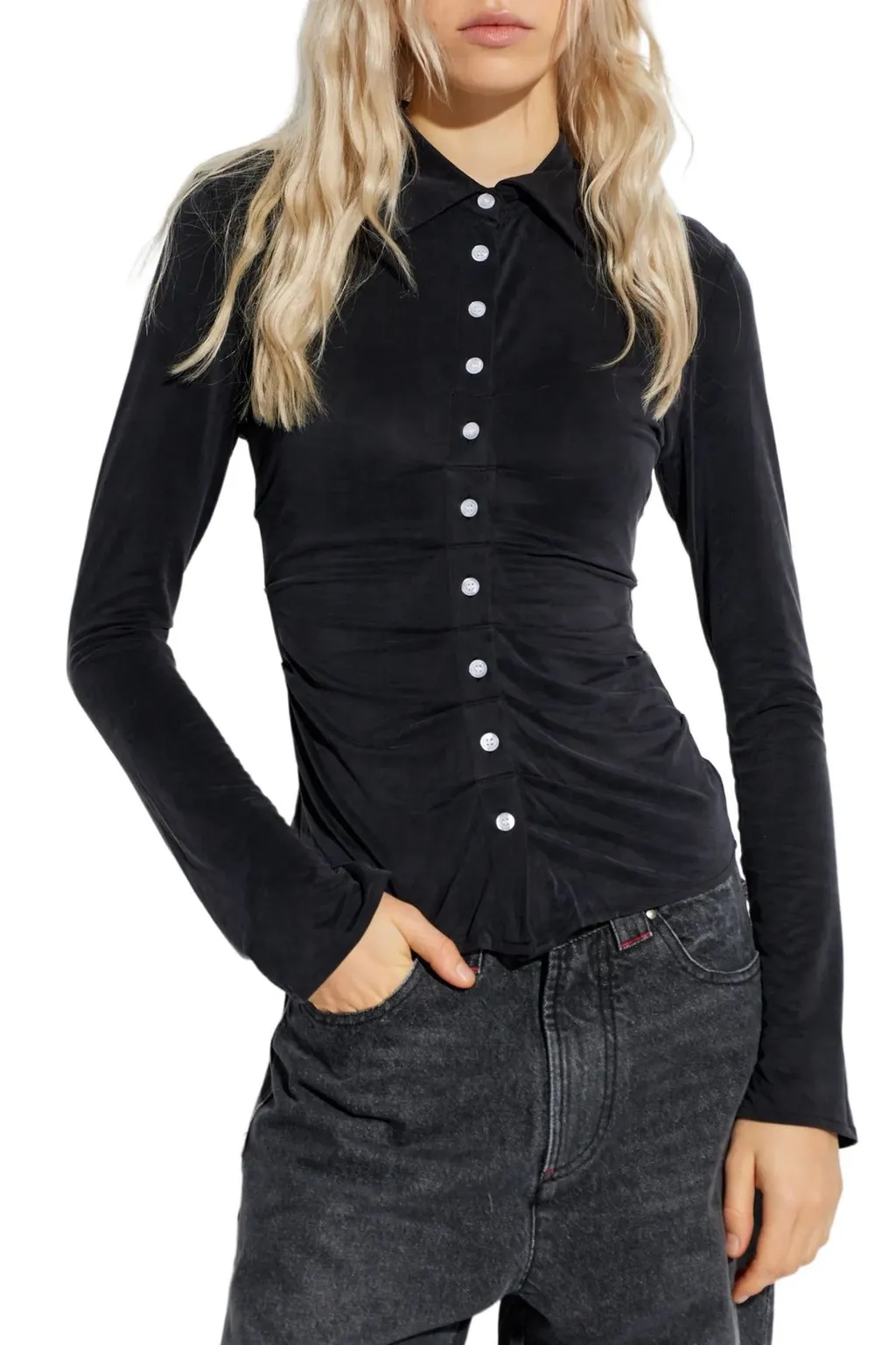 Draped Button-Up Top
