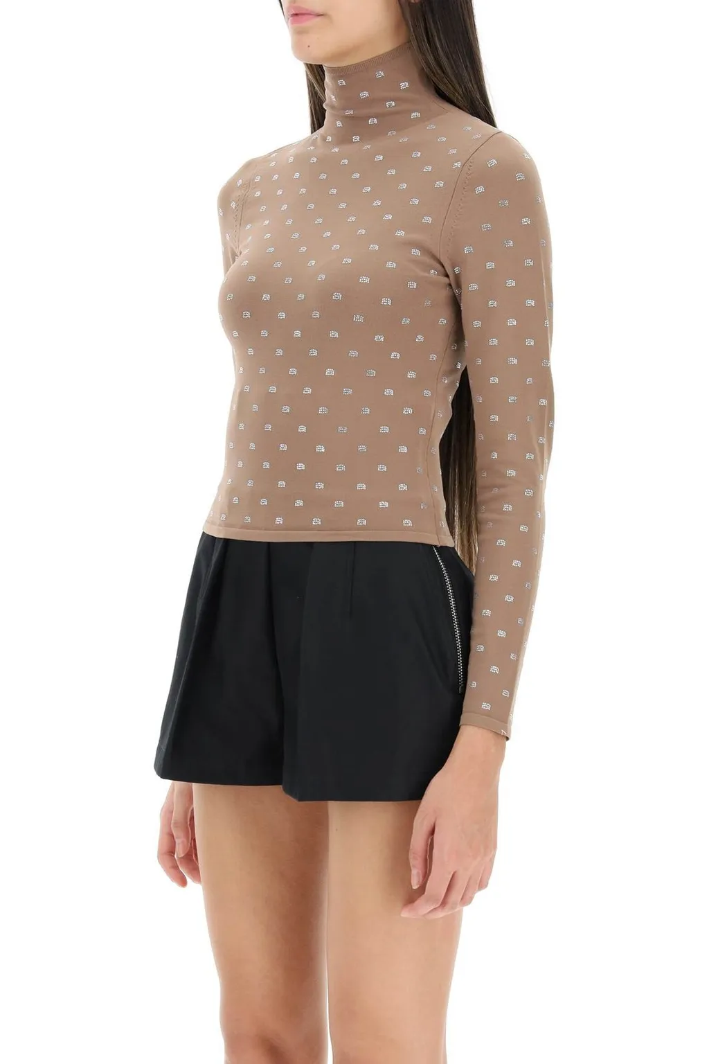 Allover Logo Embellished Turtleneck Top