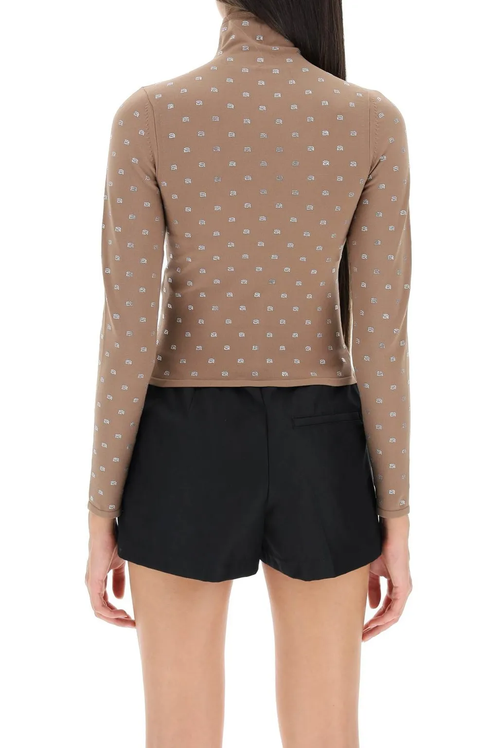 Allover Logo Embellished Turtleneck Top