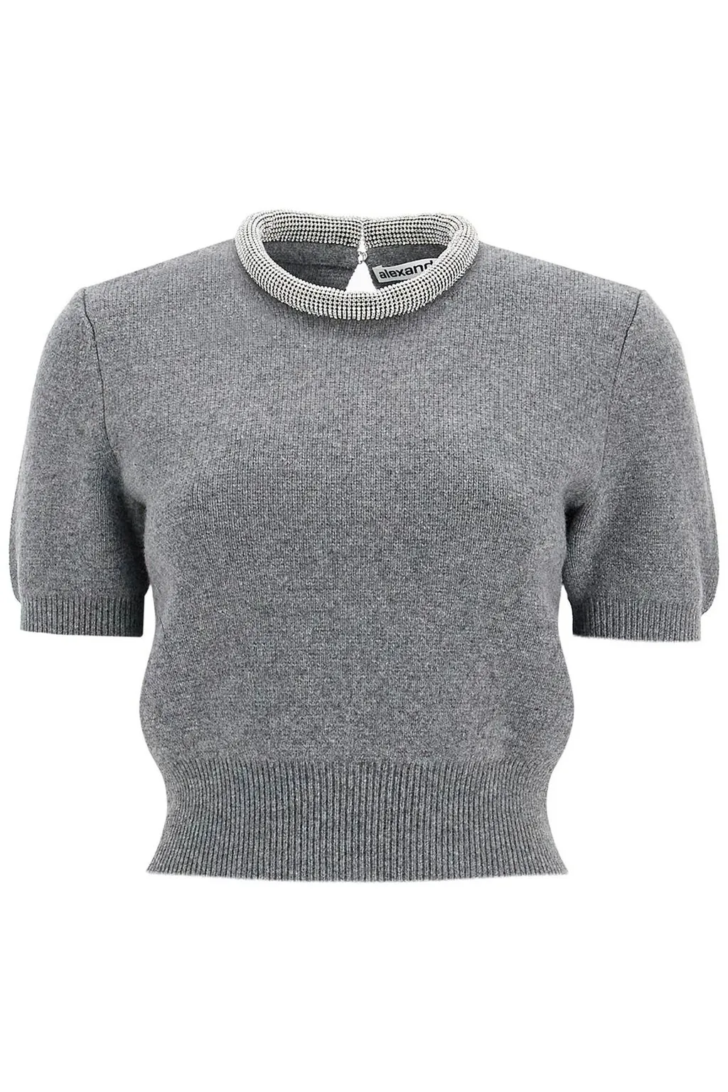 Embellished-Neck Short-Sleeve T-Shirt