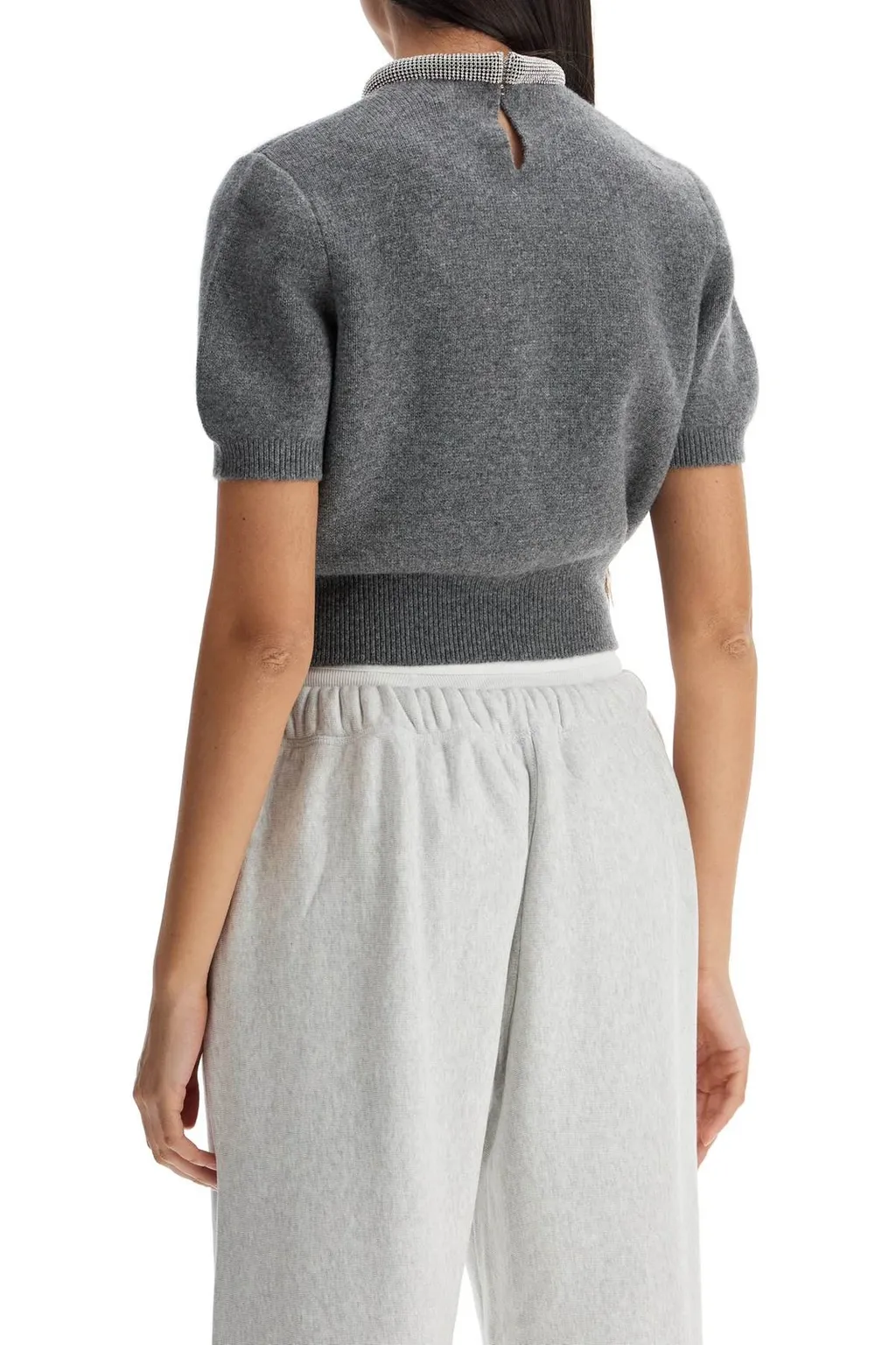 Embellished-Neck Short-Sleeve T-Shirt