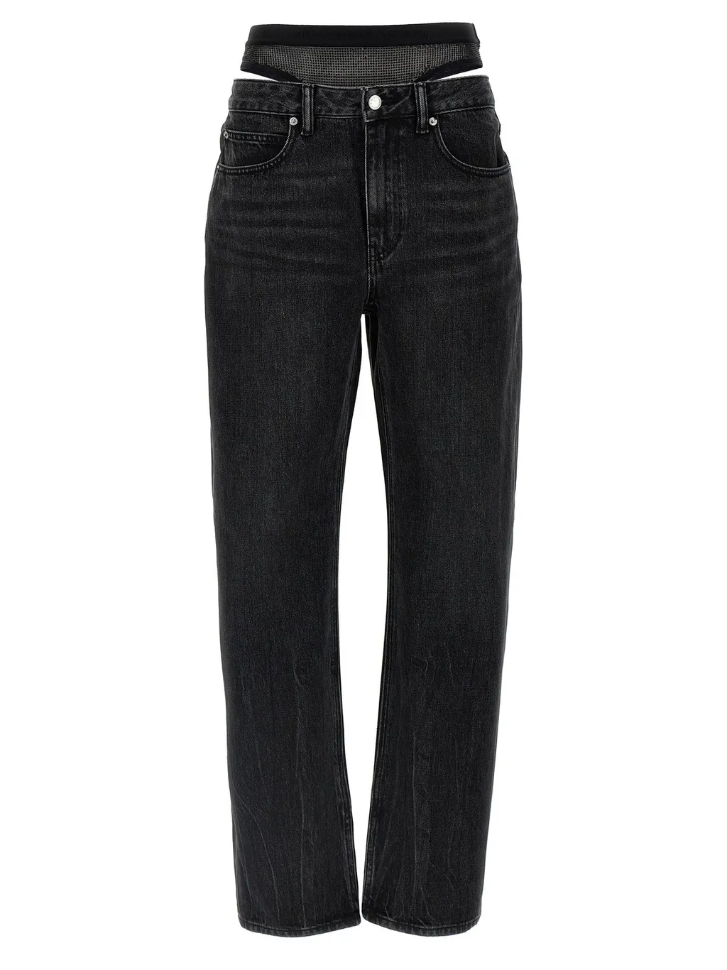Pre-Styled Straight-Leg Slit-Hem Jeans