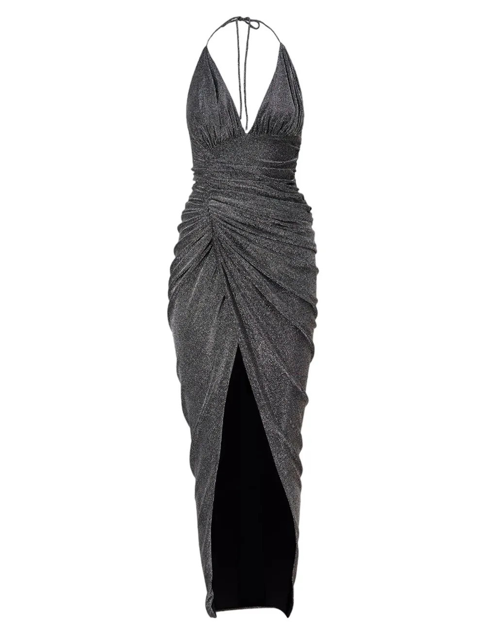 Halterneck Draped V-Neck Dress