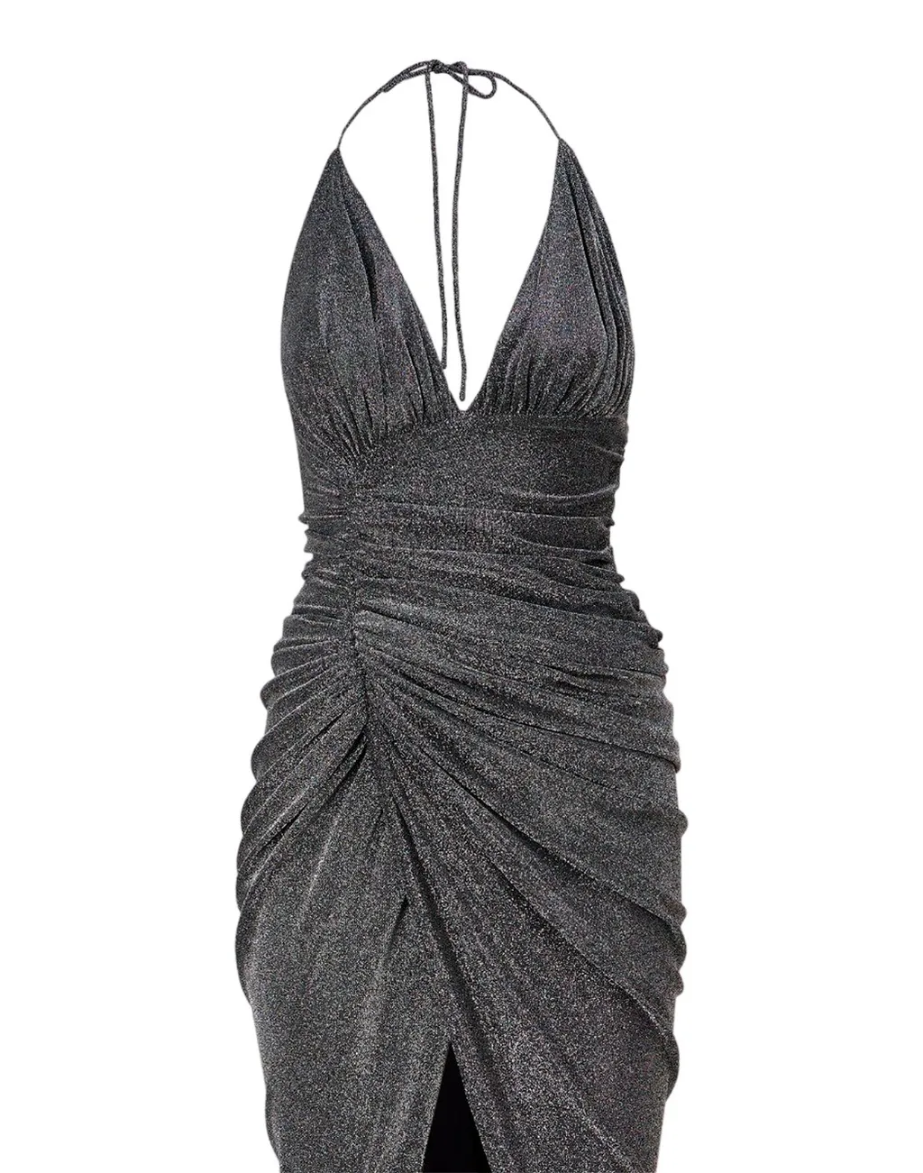 Halterneck Draped V-Neck Dress