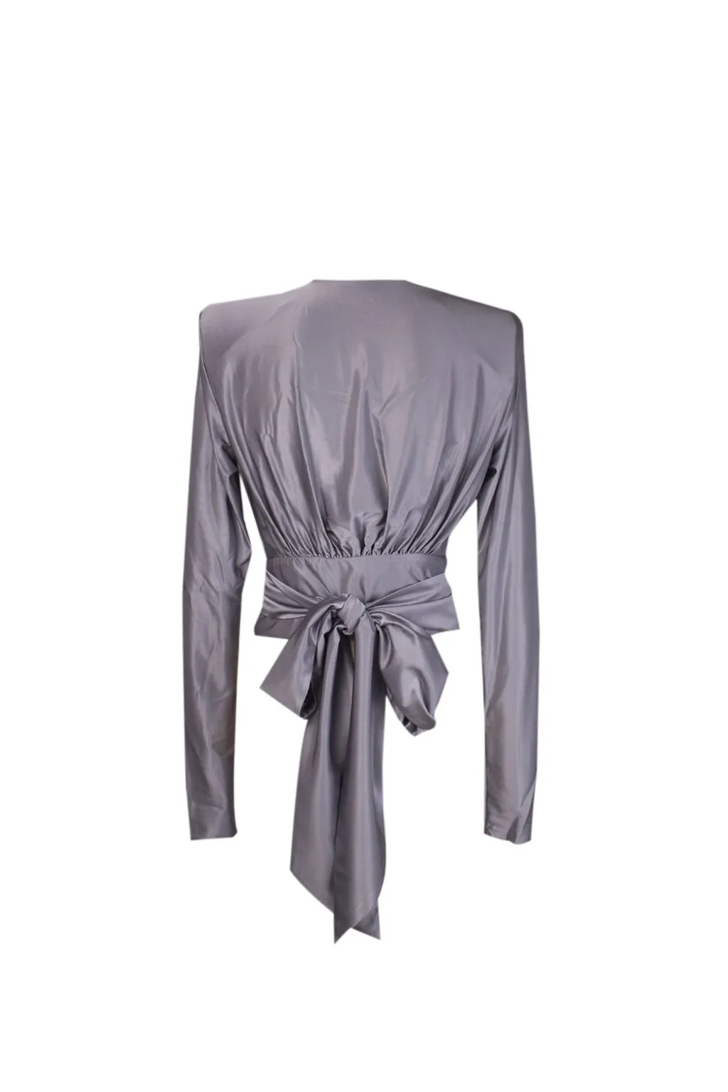 V-Neck Tied Waist Ruched Blouse