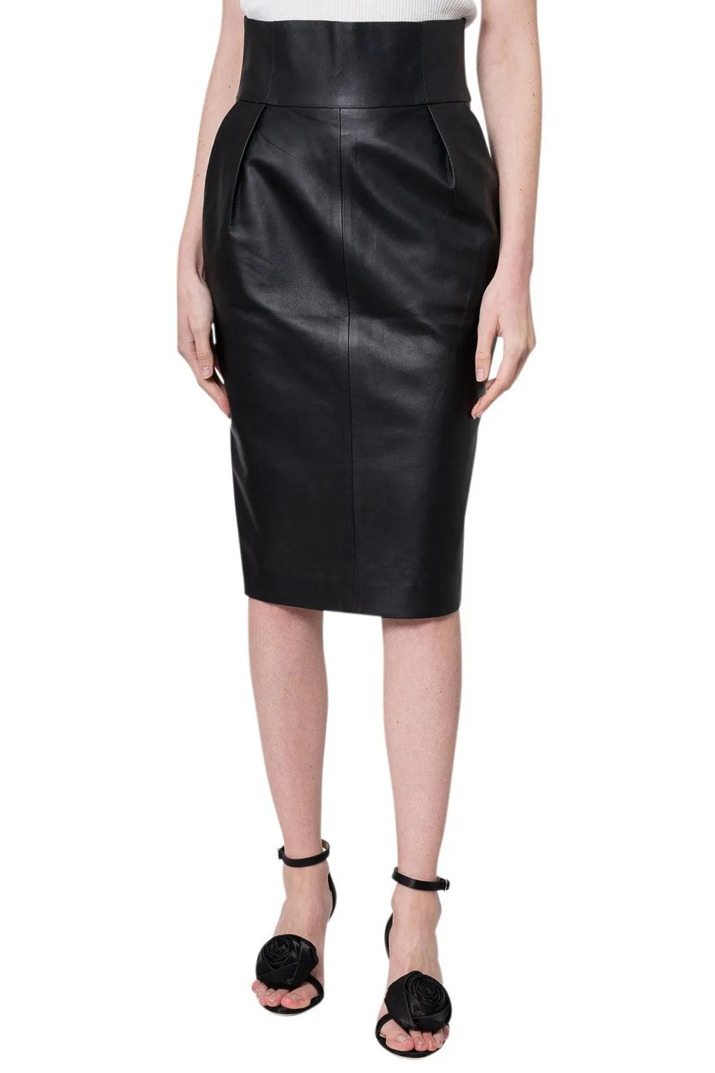 High-Waist Zipped Midi Skirt