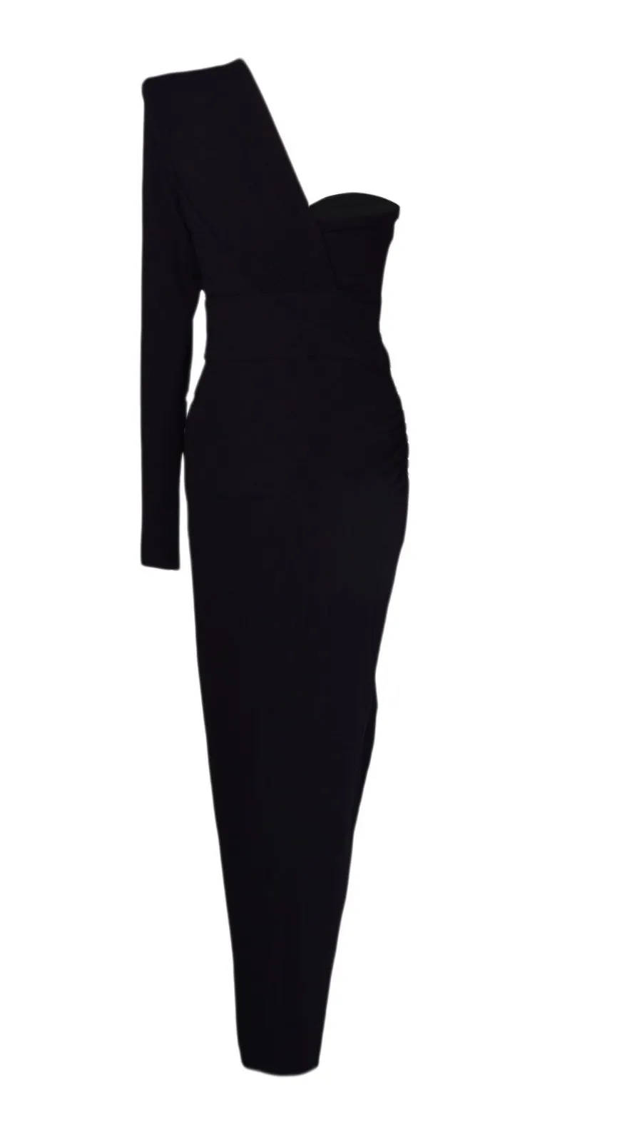 One-Shoulder Gathered Asymmetric Midi Dress