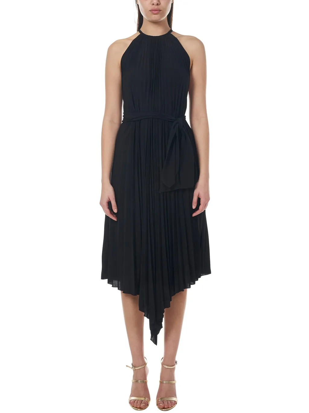 Halterneck Pleated Midi Dress