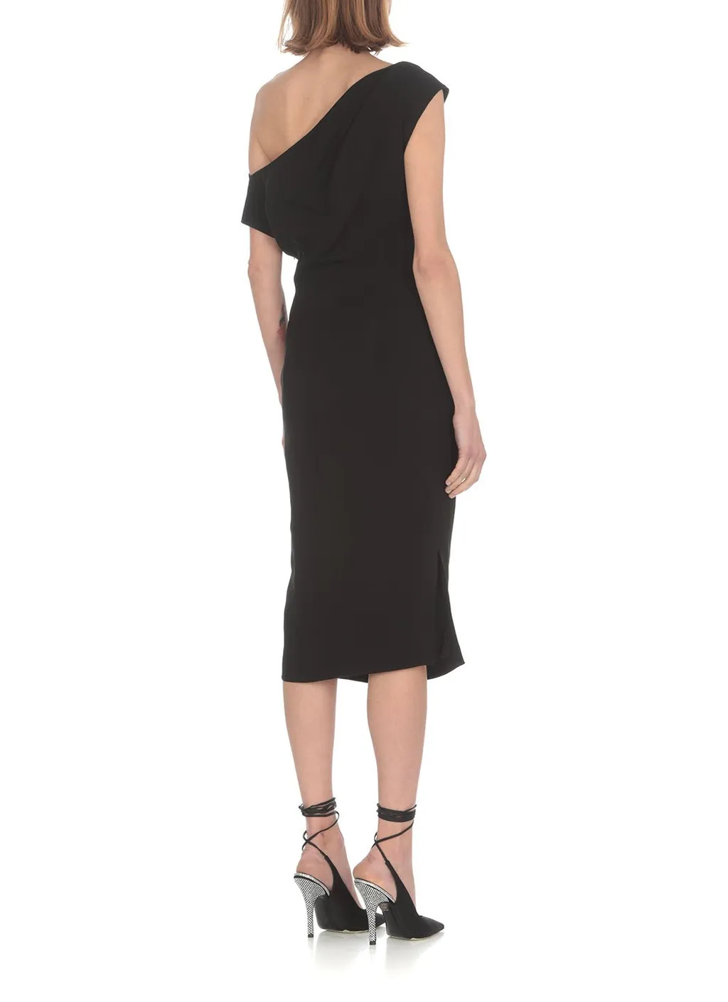 One-Shoulder Draped Gathered Midi Dress
