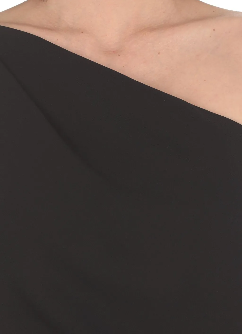 One-Shoulder Draped Gathered Midi Dress