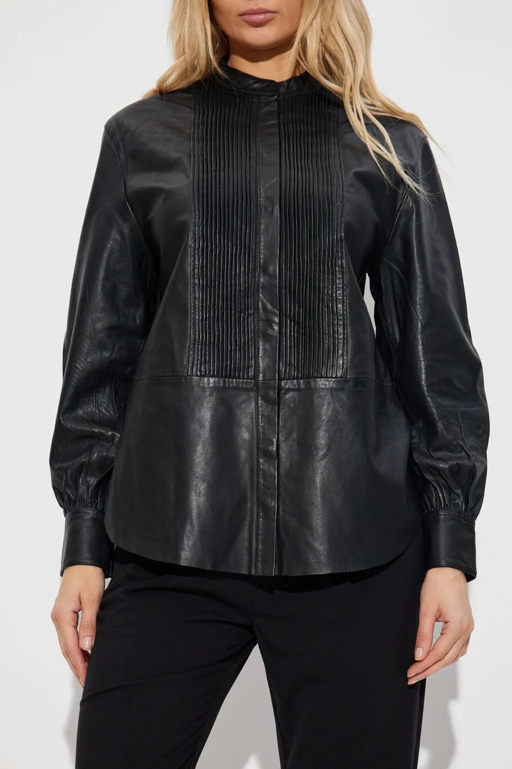 Sara Pleated Leather Shirt