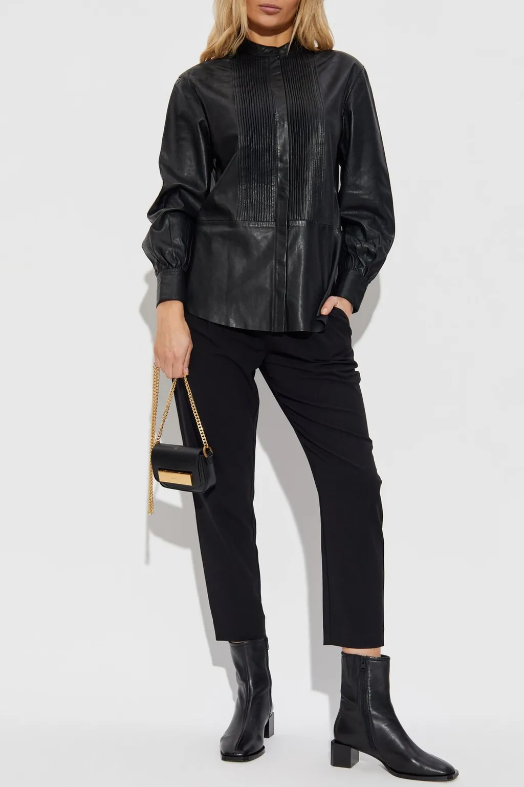 Sara Pleated Leather Shirt