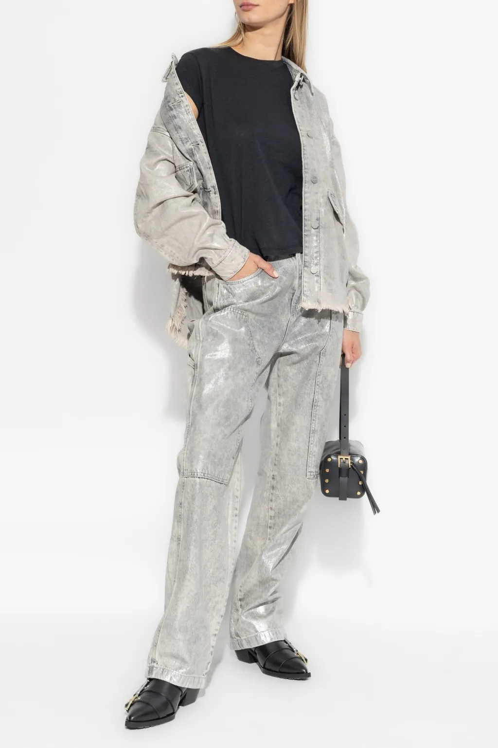 Relaxed Fit Metallic Jeans