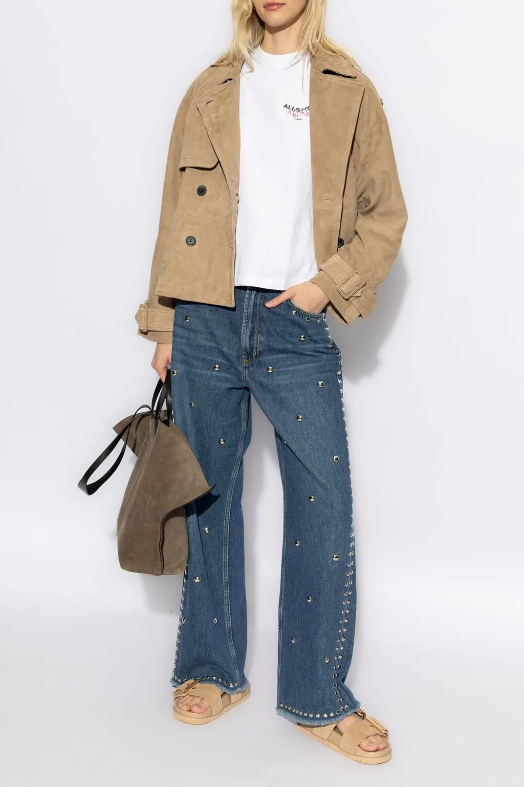Studded Wide-Leg Jeans