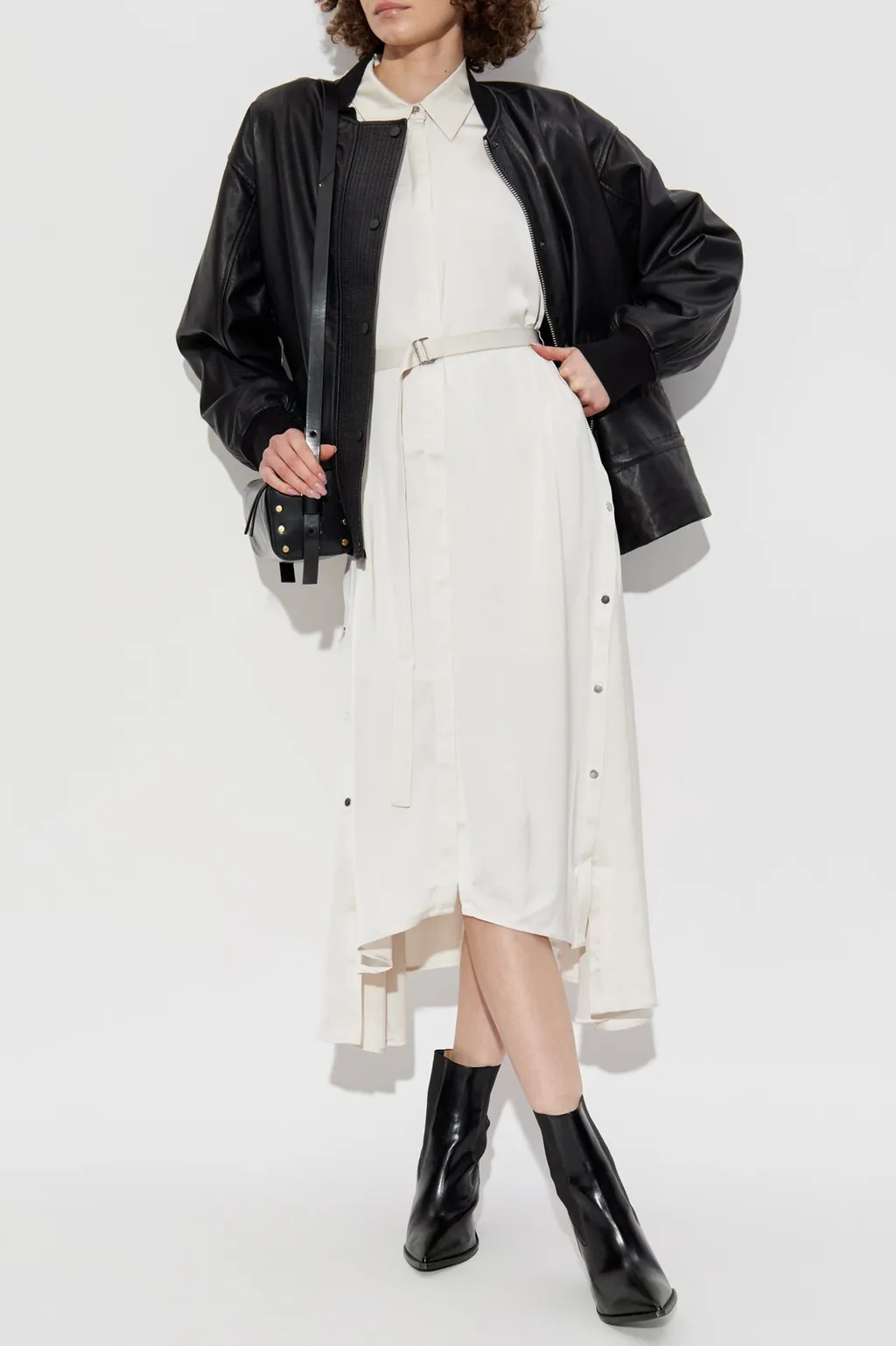 Belted Button-Detail Midi Dress