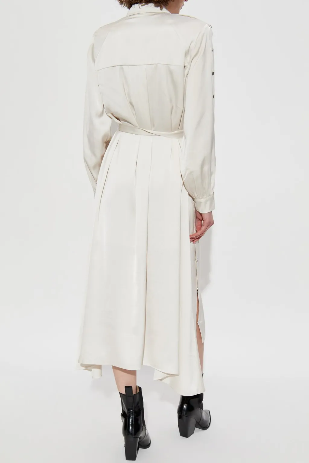 Belted Button-Detail Midi Dress