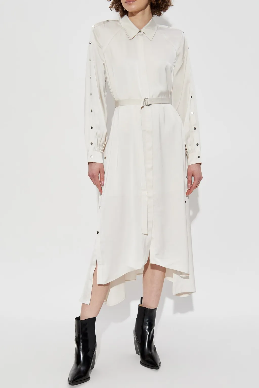 Belted Button-Detail Midi Dress
