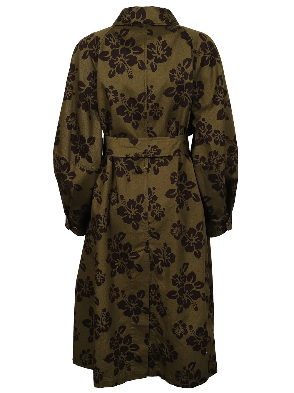 Hibiscus Printed Belted Trench Coat