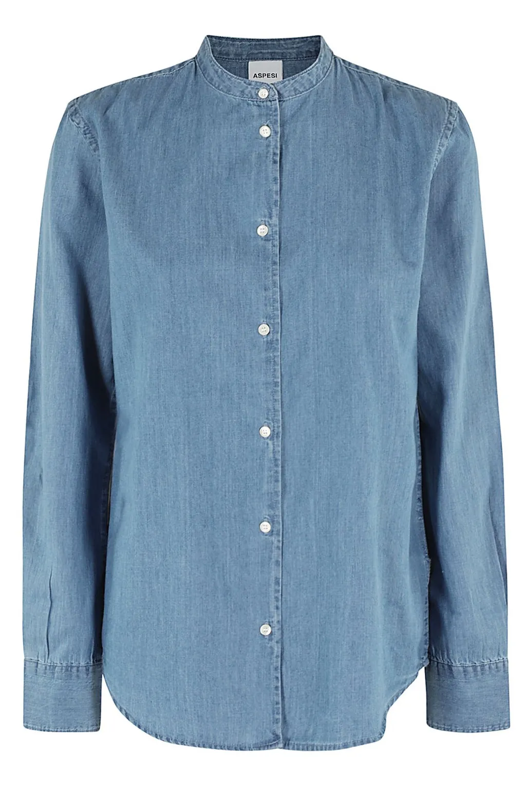 Collarless Buttoned Denim Shirt