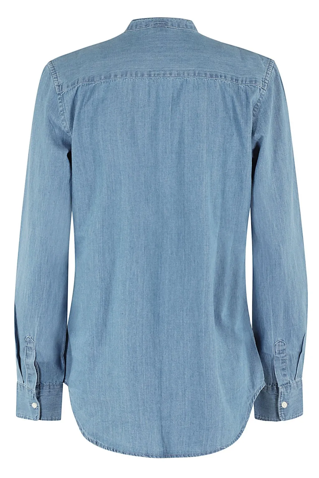 Collarless Buttoned Denim Shirt