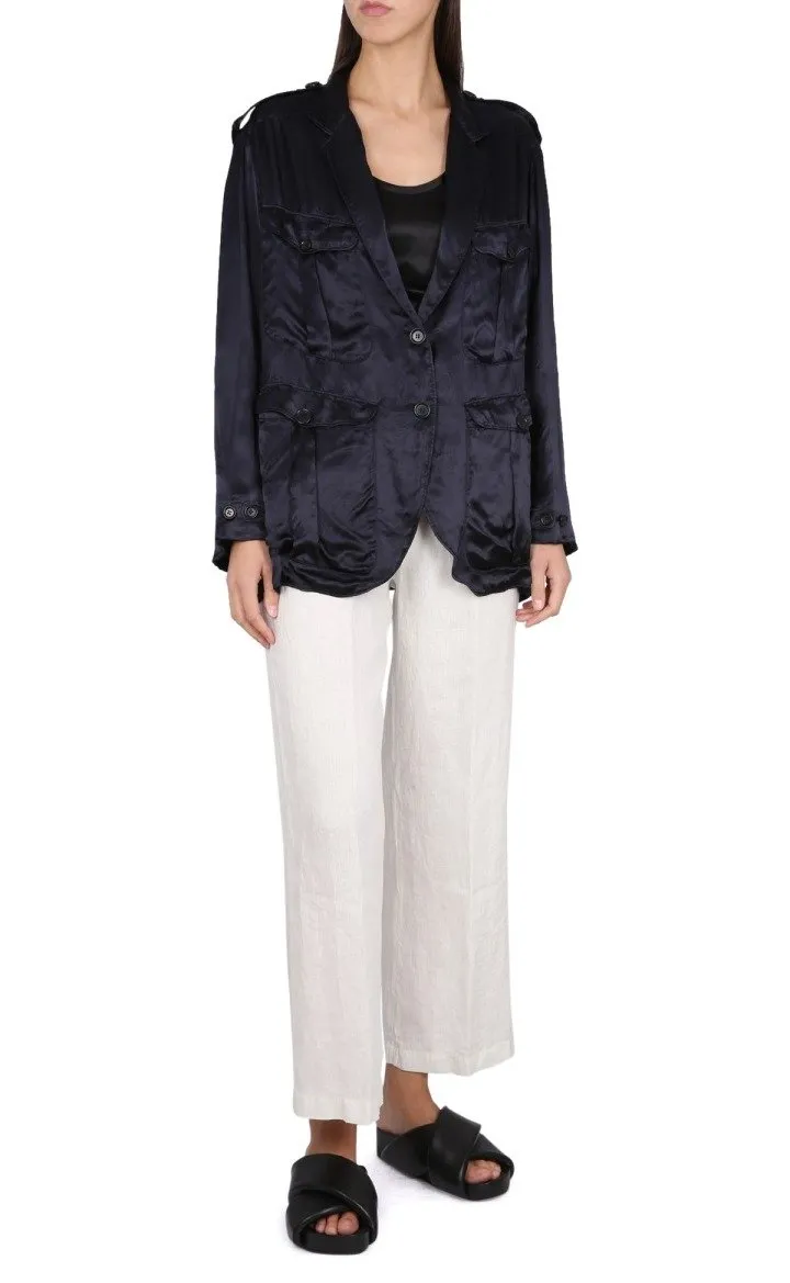 High-Shine Finish Single-Breasted Blazer