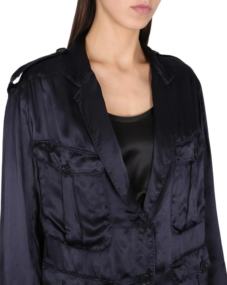 High-Shine Finish Single-Breasted Blazer