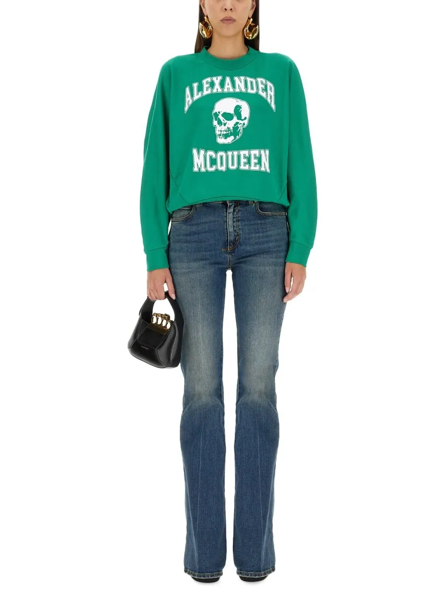 Varsity Skull Printed Crewneck Sweatshirt