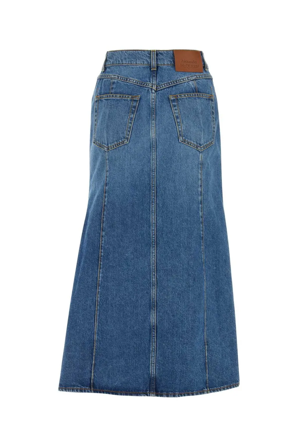 Slashed Cut-Out Denim Midi Skirt