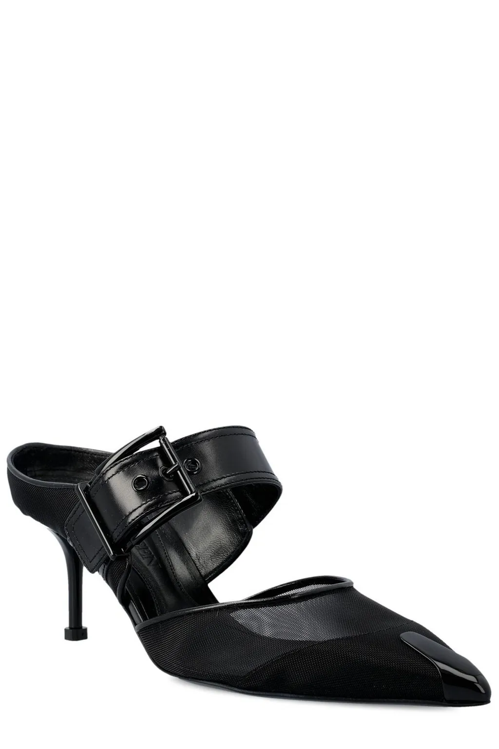 Punk Buckle Pointed-Toe Mules