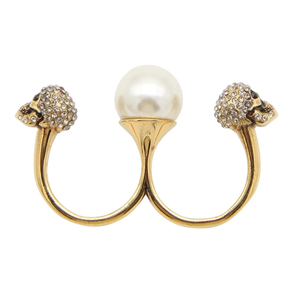 Pearl-Skull Embellished Double Ring