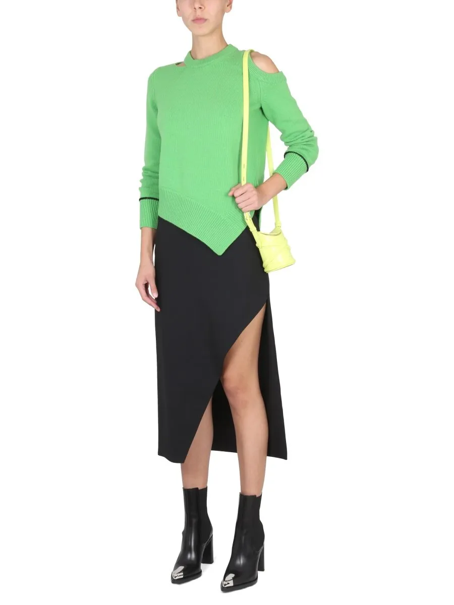 Asymmetric Hem Cut-Out Pullover