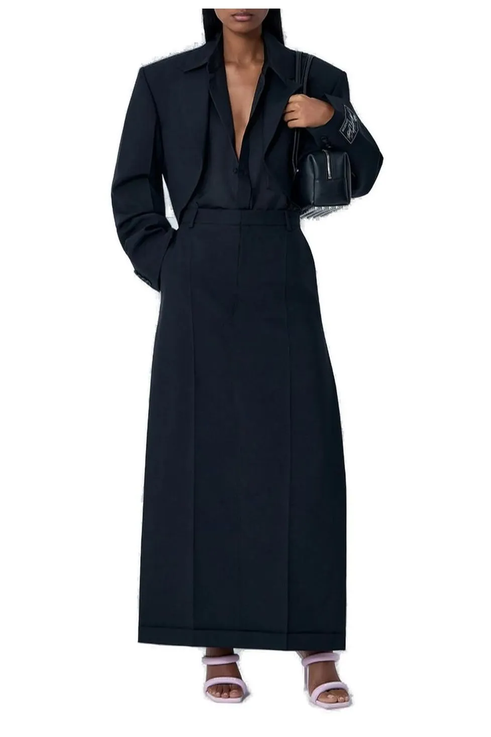 Mid Rise Tailored Maxi Skirt