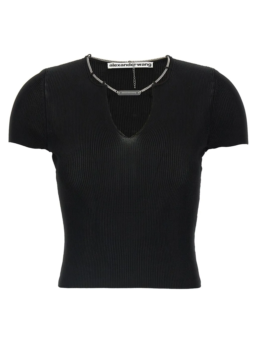 Chain-Linked V-Neck Ribbed Top