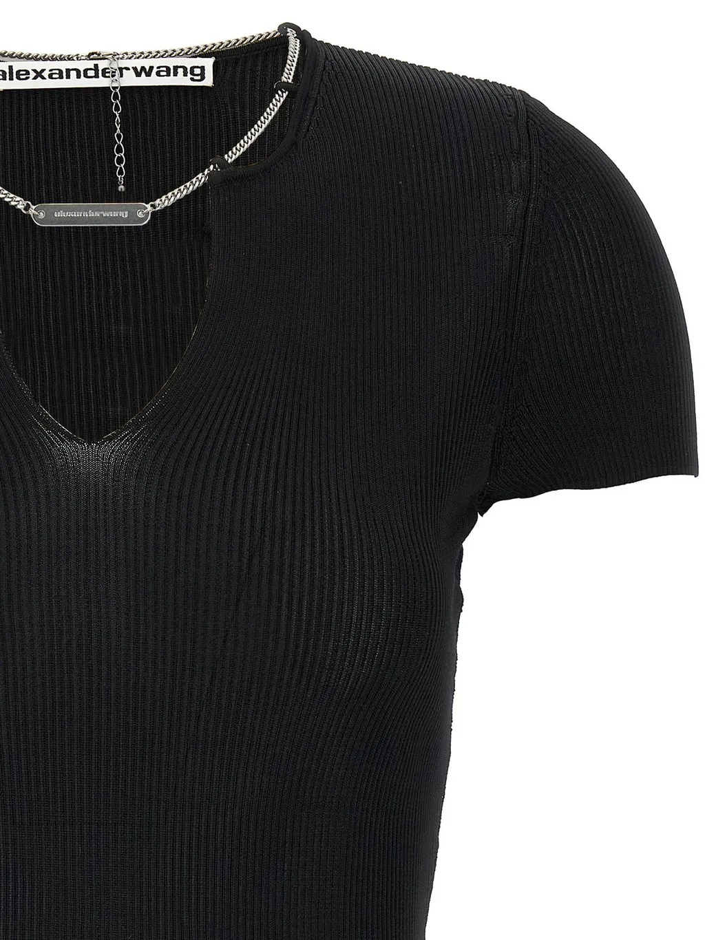 Chain-Linked V-Neck Ribbed Top