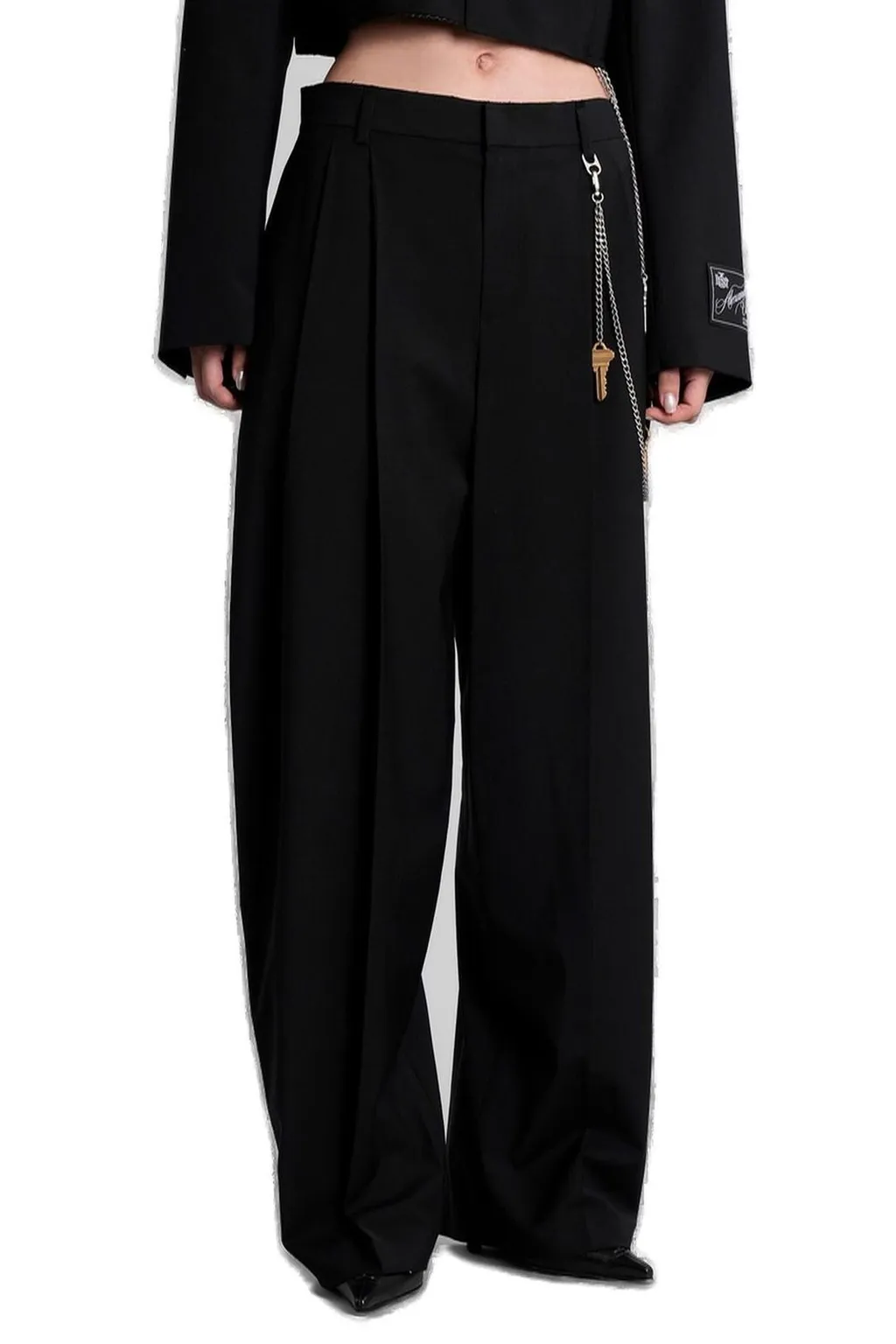 Pleated Key-Chain Wide-Leg Trousers