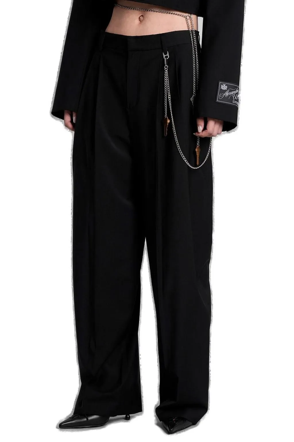Pleated Key-Chain Wide-Leg Trousers