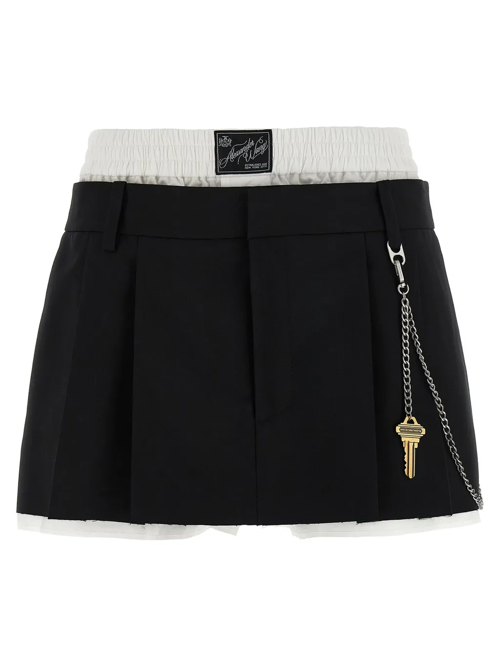 Double-Pleated Raw-Cut Hem Skirt
