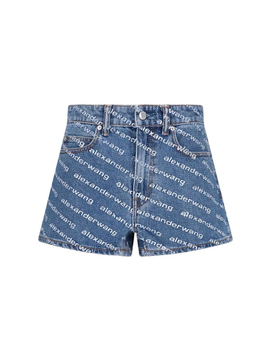 Allover Logo Printed Denim Shorts