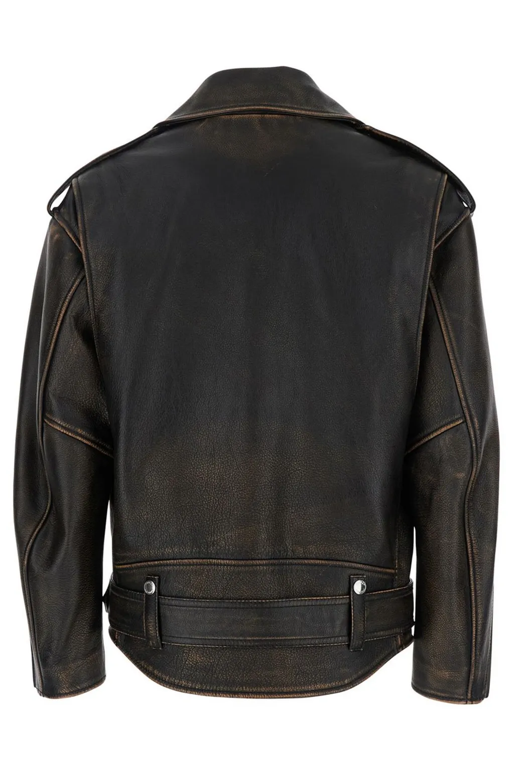 Oversized Distressed Leather Biker Jacket