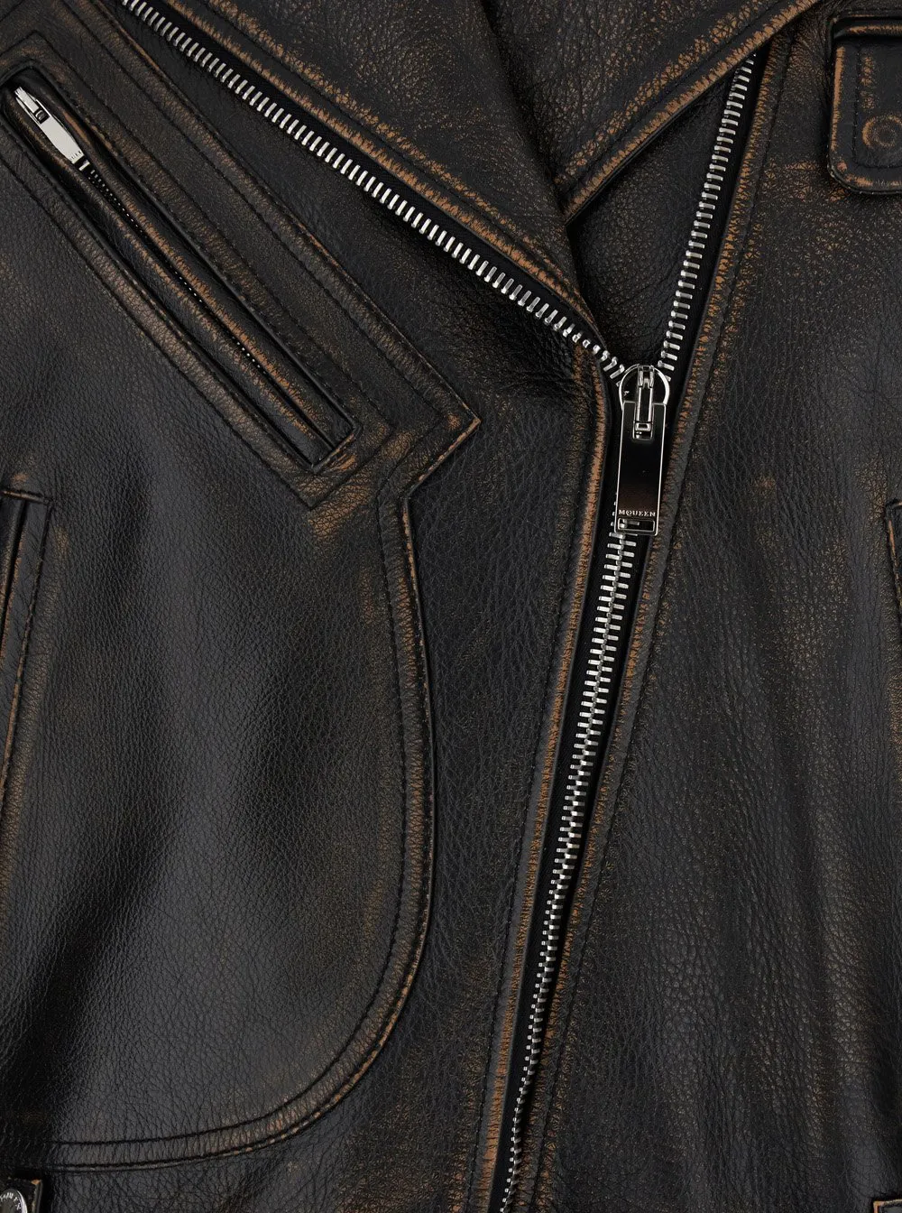 Oversized Distressed Leather Biker Jacket