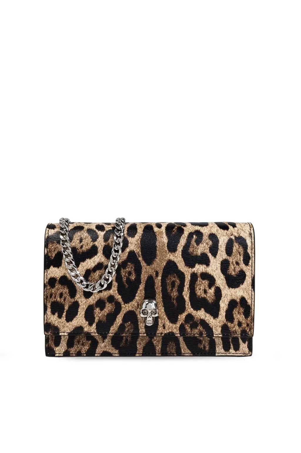 Leopard Printed Small Skull Clutch Bag