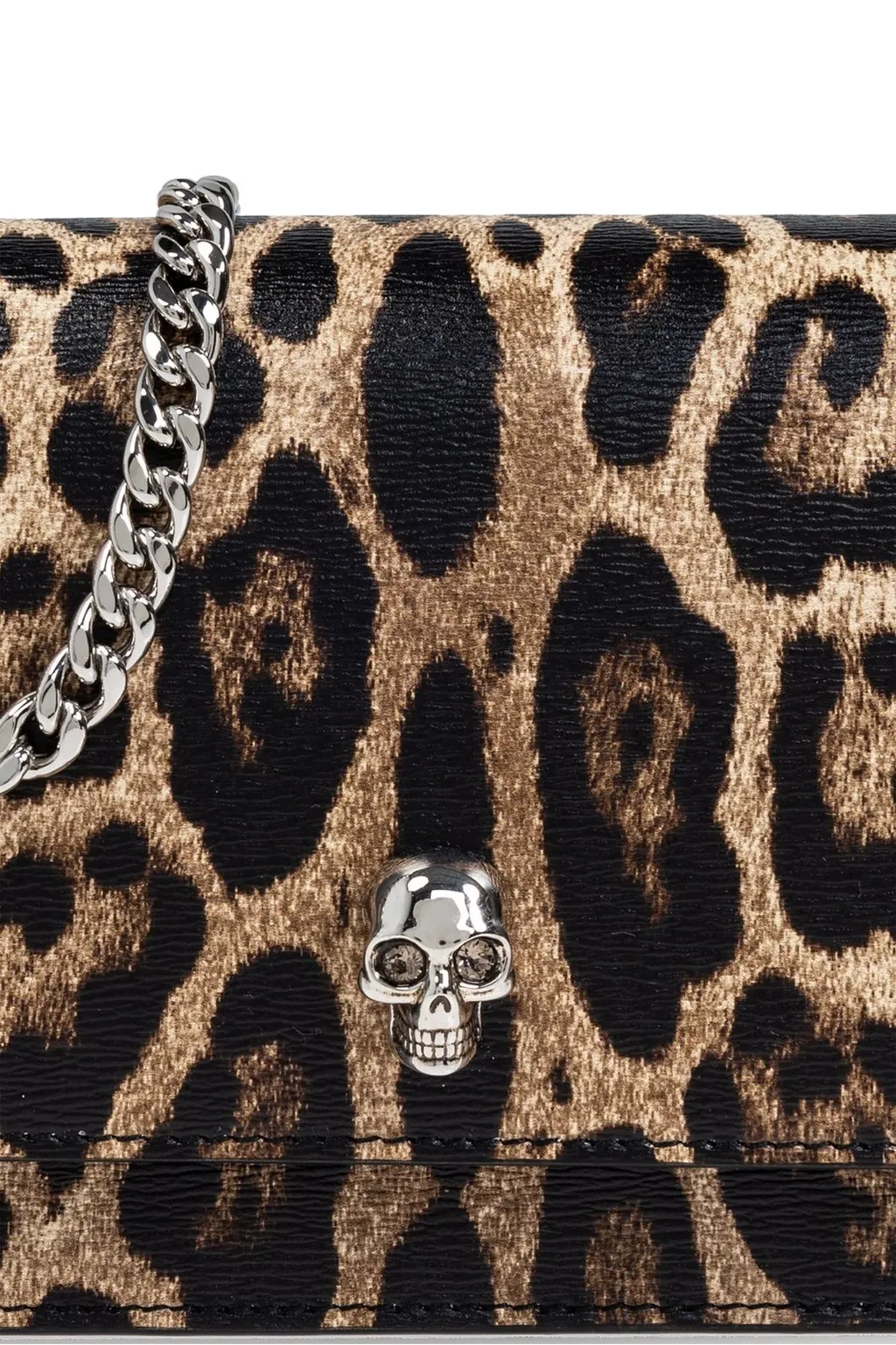 Leopard Printed Small Skull Clutch Bag