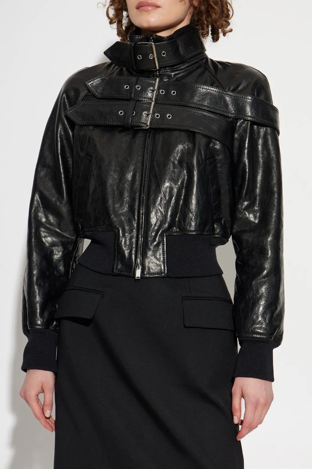 Belt Detail Leather Jacket