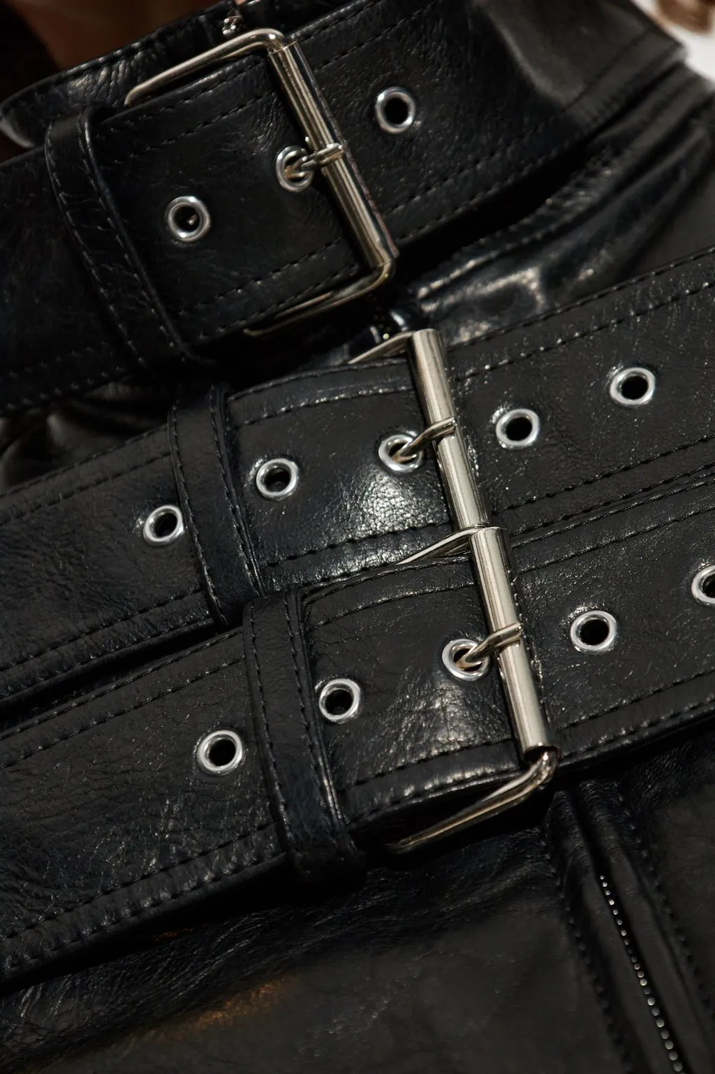 Belt Detail Leather Jacket
