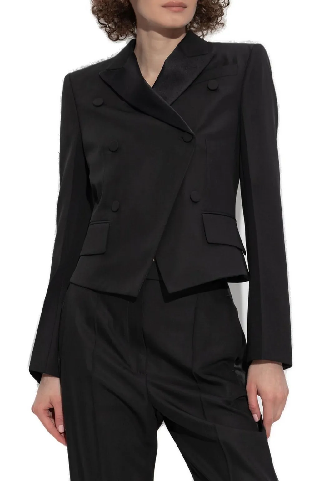 Flap-Pocketed Double-Breasted Blazer