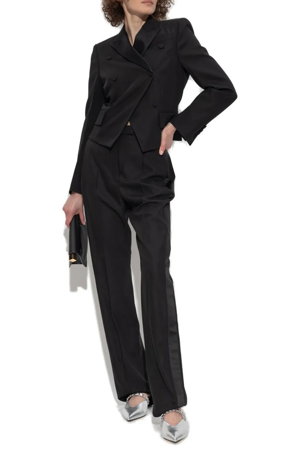 Flap-Pocketed Double-Breasted Blazer