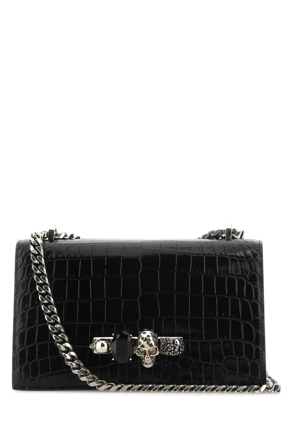 Jewelled Skull Embossed Shoulder Bag