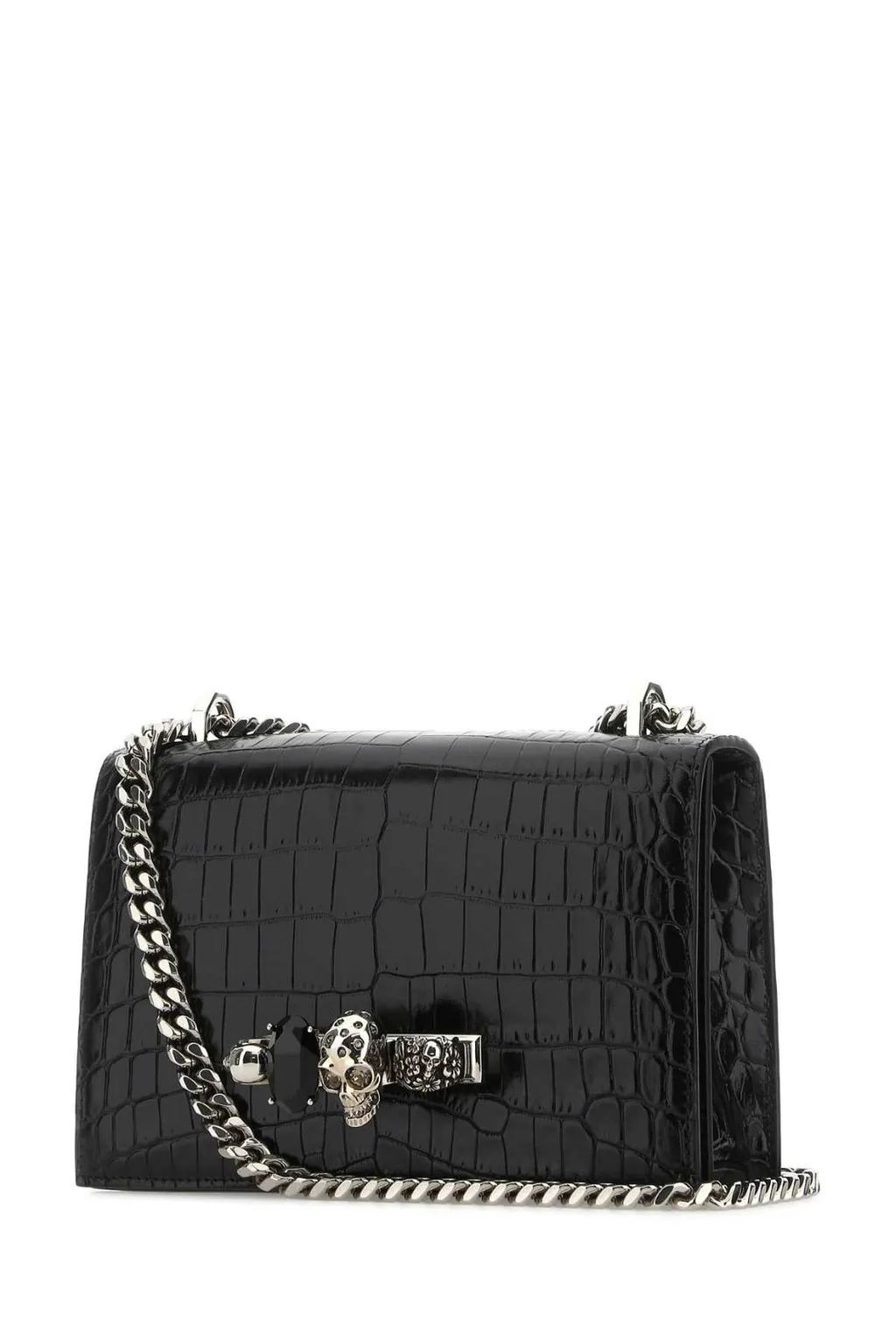 Jewelled Skull Embossed Shoulder Bag