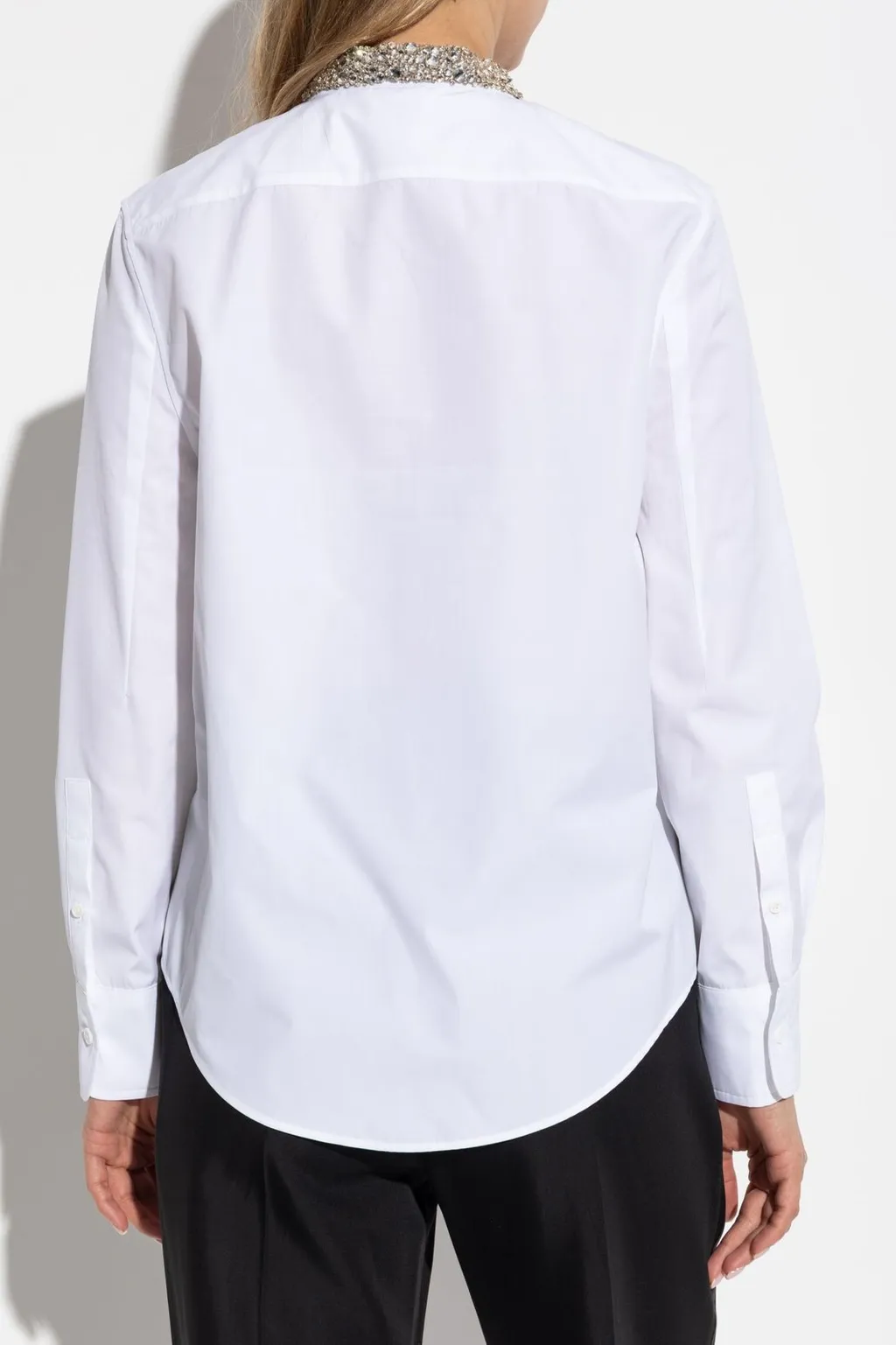 Long Sleeved Embellished-Neck Shirt